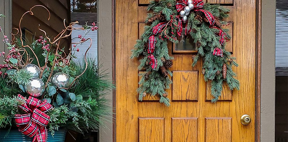christmas porch pot arrangement