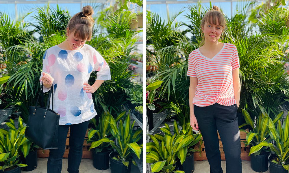 summer fashion polka dot print blouse and striped tee