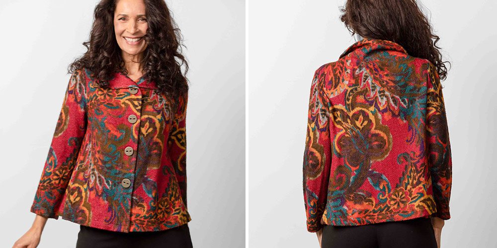 Royal City Nursery-Ontario-Fall Fashion Classics from Tsuga-paisley patterned jacket