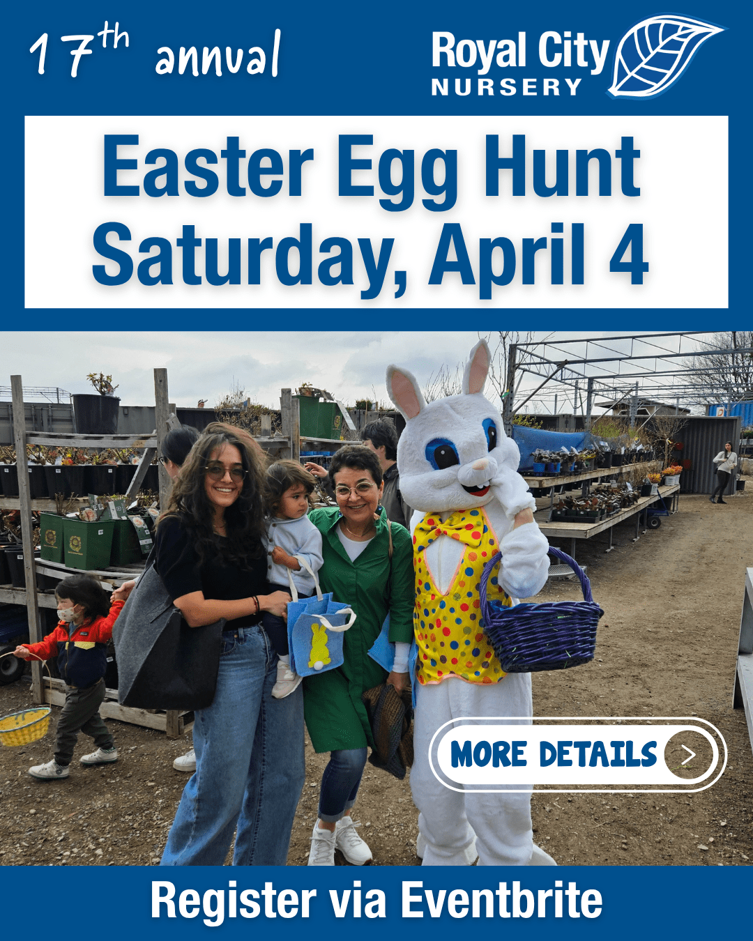 Family-friendly, free easter egg hunt in Guelph at Royal City Nursery